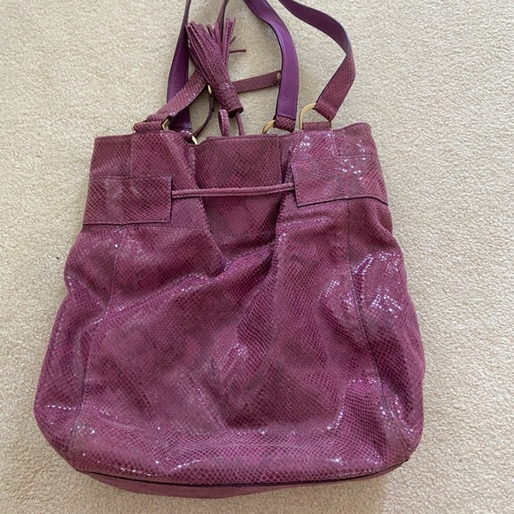 Cole Haan Marabelle Pythons Drawstring Tote, pockets, zipper, clean inside. - Picture 13 of 13